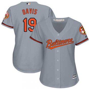 Women's Baltimore Orioles #19 Chris Davis Grey Road Stitched MLB Jersey