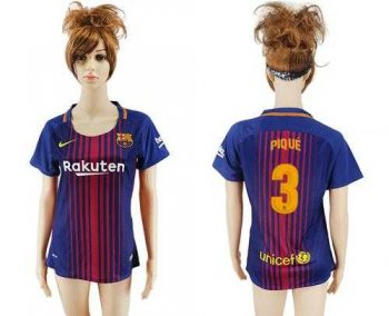 Women's Barcelona #3 Pique Home Soccer Club Jersey