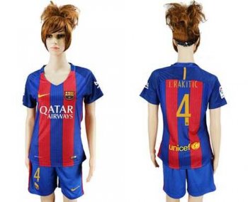 Women's Barcelona #4 I.Rakitic Home Soccer Club Jersey