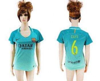 Women's Barcelona #6 Xavi Sec Away Soccer Club Jersey