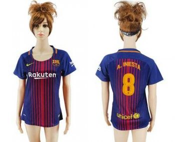 Women's Barcelona #8 A.Iniesta Home Soccer Club Jersey