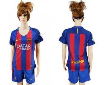 Women's Barcelona Blank Home Soccer Club Jersey