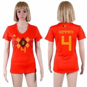 Women's Belgium #4 Kompany Red Home Soccer Country Jersey