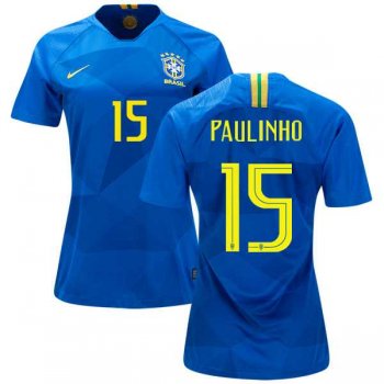 Women's Brazil #15 Paulinho Away Soccer Country Jersey