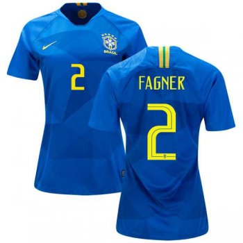 Women's Brazil #2 Fagner Away Soccer Country Jersey