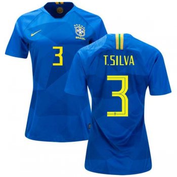 Women's Brazil #3 T.Silva Away Soccer Country Jersey