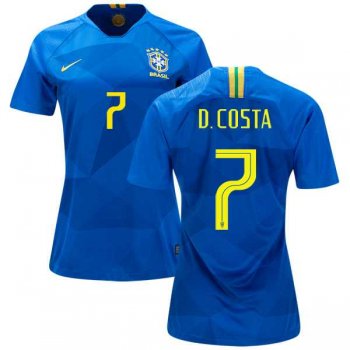 Women's Brazil #7 D. Costa Away Soccer Country Jersey