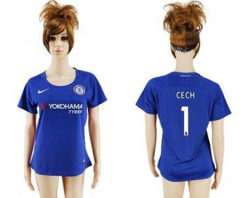 Women's Chelsea #1 Cech Home Soccer Club Jersey