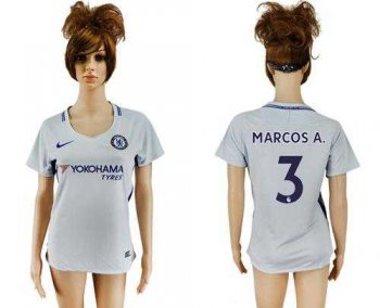 Women's Chelsea #3 Marcos A. Away Soccer Club Jersey