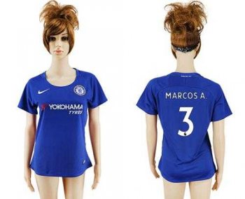 Women's Chelsea #3 Marcos A. Home Soccer Club Jersey