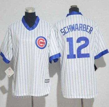 Women's Chicago Cubs #12 Kyle Schwarber White(Blue Strip) Cooperstown Stitched MLB Jersey