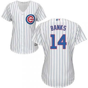 Women's Chicago Cubs #14 Ernie Banks White(Blue Strip) Home Stitched MLB Jersey