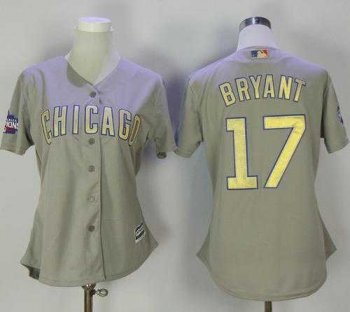 Women's Chicago Cubs #17 Kris Bryant Grey 2017 Gold Program Cool Base Stitched MLB Jersey