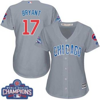 Women's Chicago Cubs #17 Kris Bryant Grey Road 2016 World Series Champions Stitched Baseball Jersey