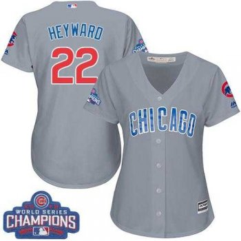 Women's Chicago Cubs #22 Jason Heyward Grey Road 2016 World Series Champions Stitched Baseball Jersey