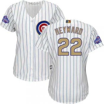 Women's Chicago Cubs #22 Jason Heyward White(Blue Strip) 2017 Gold Program Cool Base Stitched MLB Jersey