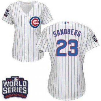 Women's Chicago Cubs #23 Ryne Sandberg White(Blue Strip) Home 2016 World Series Bound Stitched Baseball Jersey