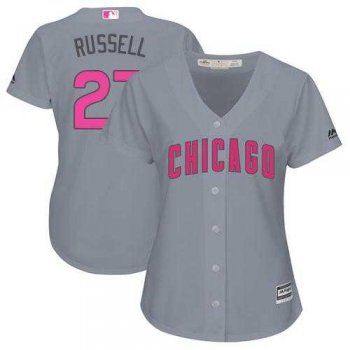 Women's Chicago Cubs #27 Addison Russell Grey Mother's Day Cool Base Stitched MLB Jersey