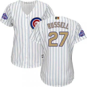 Women's Chicago Cubs #27 Addison Russell White(Blue Strip) 2017 Gold Program Cool Base Stitched MLB Jersey