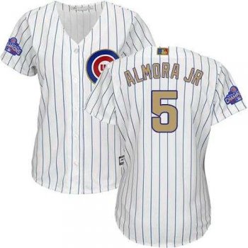 Women's Chicago Cubs #5 Albert Almora Jr. White(Blue Strip) 2017 Gold Program Cool Base Women's Stitched MLB Jersey