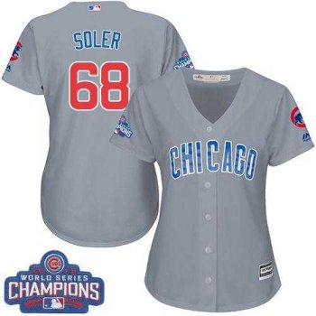 Women's Chicago Cubs #68 Jorge Soler Grey Road 2016 World Series Champions Stitched Baseball Jersey