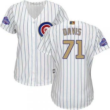 Women's Chicago Cubs #71 Wade Davis White(Blue Strip) 2017 Gold Program Cool Base Stitched MLB Jersey