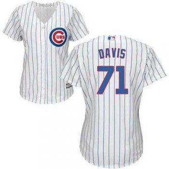 Women's Chicago Cubs #71 Wade Davis White(Blue Strip) Home Stitched MLB Jersey