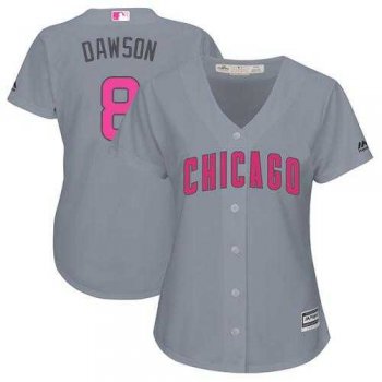 Women's Chicago Cubs #8 Andre Dawson Grey Mother's Day Cool Base Stitched MLB Jersey