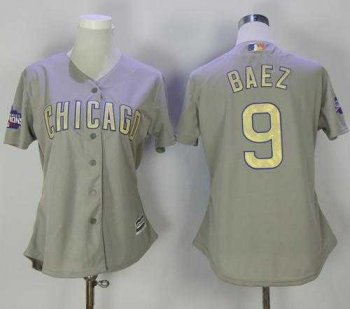 Women's Chicago Cubs #9 Javier Baez Grey 2017 Gold Program Cool Base Stitched MLB Jersey