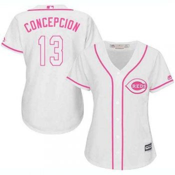 Women's Cincinnati Reds #13 Dave Concepcion White Pink Fashion Stitched MLB Jersey