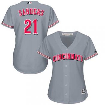 Women's Cincinnati Reds #21 Reggie Sanders Grey Road Stitched MLB Jersey