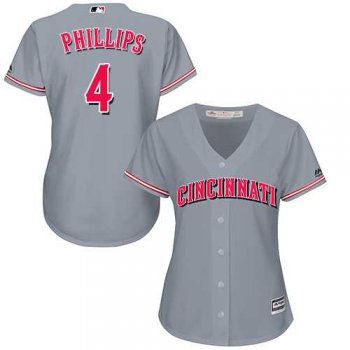 Women's Cincinnati Reds #4 Brandon Phillips Grey Road Stitched MLB Jersey