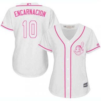 Women's Cleveland Indians #10 Edwin Encarnacion White Pink Fashion Stitched MLB Jersey