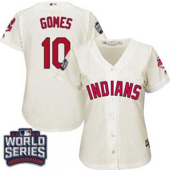 Women's Cleveland Indians #10 Yan Gomes Cream 2016 World Series Bound Alternate Stitched Baseball Jersey