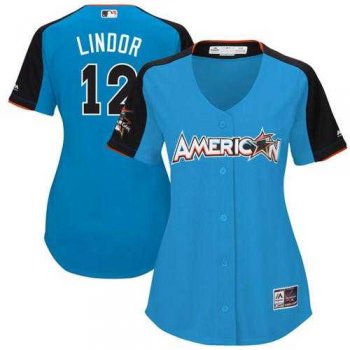 Women's Cleveland Indians #12 Francisco Lindor Blue 2017 All-Star American League Stitched MLB Jersey