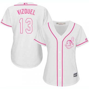 Women's Cleveland Indians #13 Omar Vizquel White Pink Fashion Stitched MLB Jersey