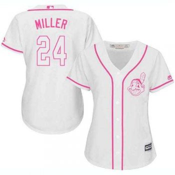 Women's Cleveland Indians #24 Andrew Miller White Pink Fashion Stitched MLB Jersey