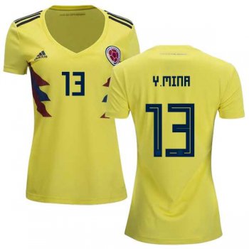 Women's Colombia #13 Y.Mina Home Soccer Country Jersey