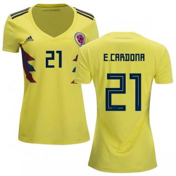 Women's Colombia #21 E.Cardona Home Soccer Country Jersey