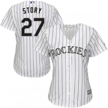 Women's Colorado Rockies #27 Trevor Story Majestic White Purple Home Cool Base Jersey