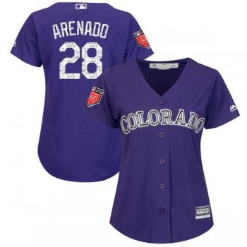 Women's Colorado Rockies #28 Nolan Arenado Majestic Purple 2018 Spring Training Cool Base Player Jersey