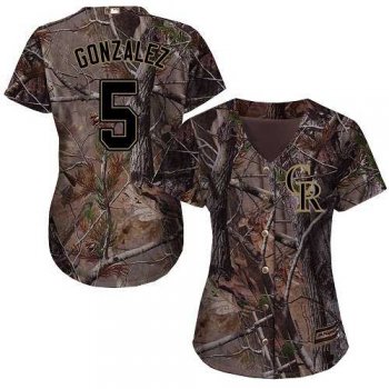 Women's Colorado Rockies #5 Carlos Gonzalez Camo Realtree Collection Cool Base Stitched MLB