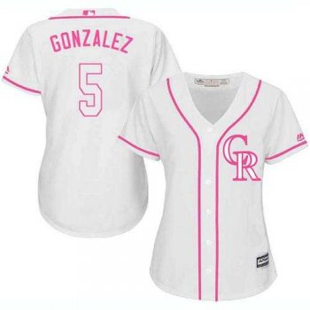 Women's Colorado Rockies #5 Carlos Gonzalez White Pink Fashion Stitched MLB Jersey