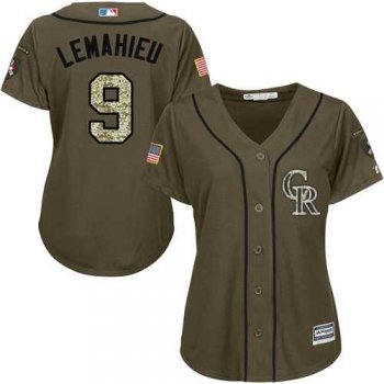 Women's Colorado Rockies #9 DJ LeMahieu Green Salute to Service Stitched MLB Jersey