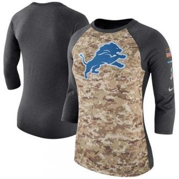 Women's Detroit Lions Nike Camo Charcoal Salute to Service Legend Three-Quarter Raglan Sleeve T-Shirt