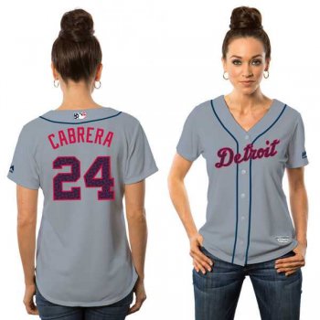 Women's Detroit Tigers #24 Miguel Cabrera Majestic Gray Fashion Stars & Stripes Cool Base Jersey