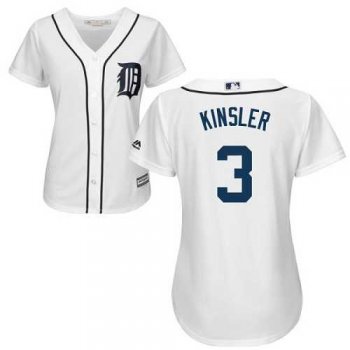 Women's Detroit Tigers #3 Ian Kinsler White Home Stitched MLB Jersey