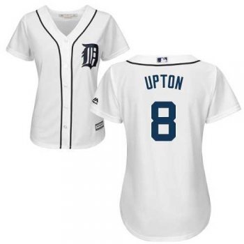 Women's Detroit Tigers #8 Justin Upton White Home Stitched MLB Jersey