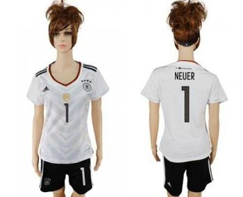 Women's Germany #1 Neuer White Home Soccer Country Jersey