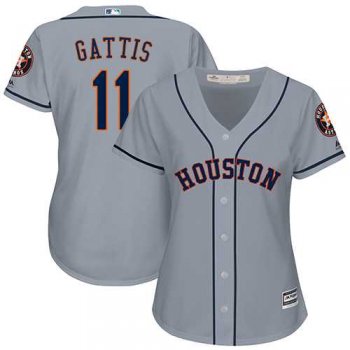 Women's Houston Astros #11 Evan Gattis Grey Road Stitched MLB Jersey